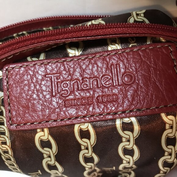 Tignanello Red Leather Crossbody Bag With Pockets & Zippers - Picture 5 of 9